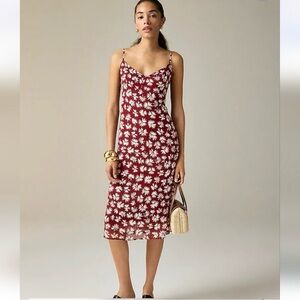 NWT J. Crew Collection Slip Dress Daisy-print Chiffon Burgundy Red